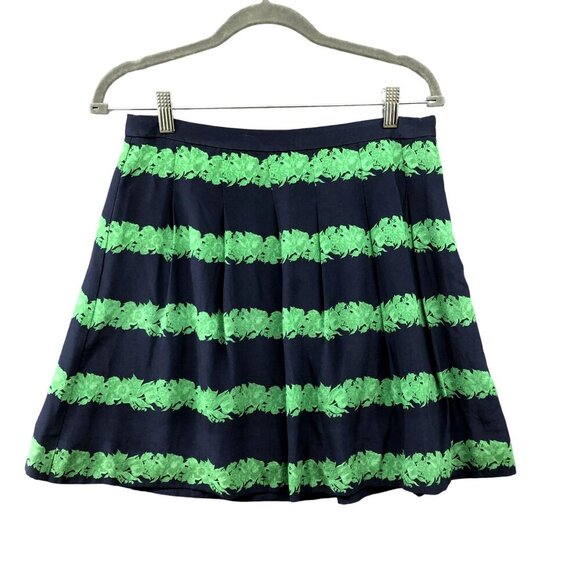 J. crew Silk Mini Skirt Size 2 Pleated Blue Green Stripe Floral - Picture 1 of 8